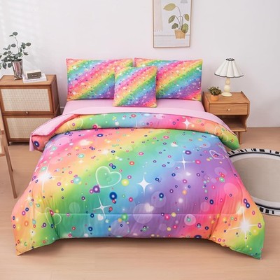 6 Pcs Rainbow Galaxy Comforter Set Full, Girls Bedding Sets Full, Kids Bedding