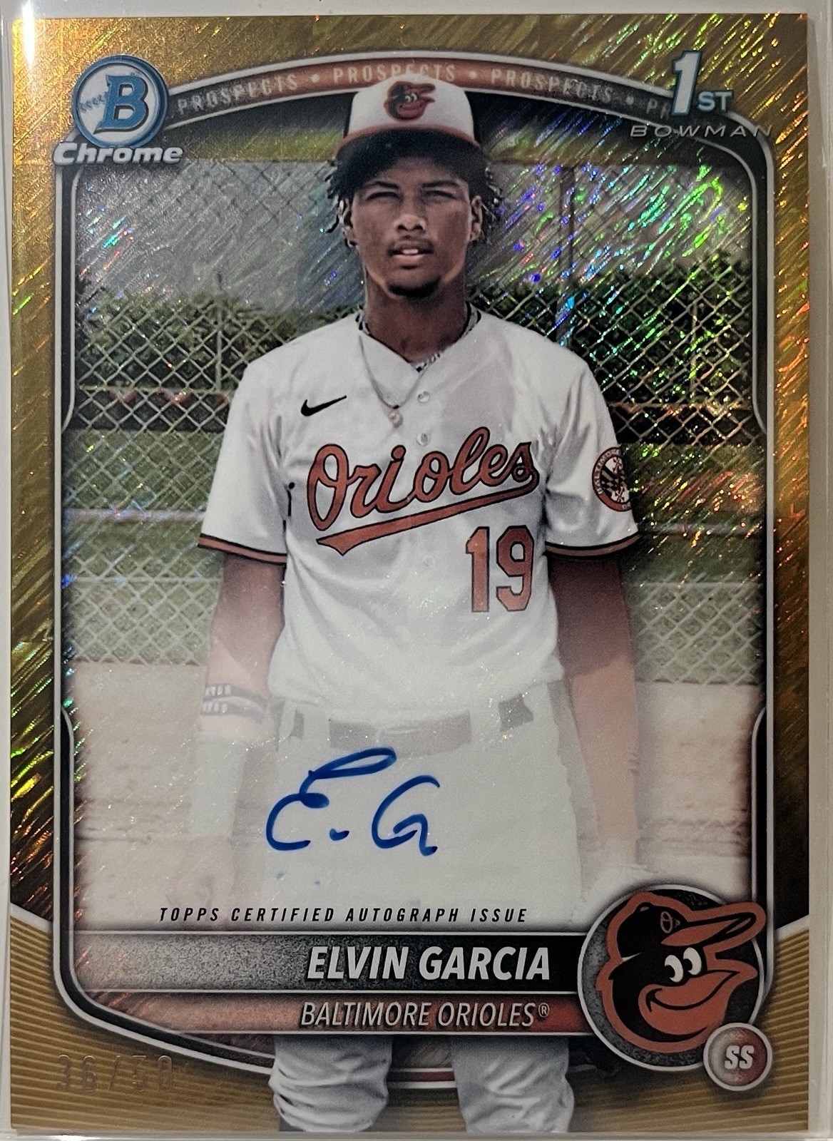 2025 BOWMAN CHROME | Elvin Garcia 1st CPA-EG | Gold Shimmer REFRACTOR AUTO 36/50