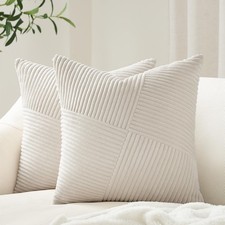 26x26 inches Euro Pillow Covers Set of 2 Cream White Corduroy Decorative Thro...