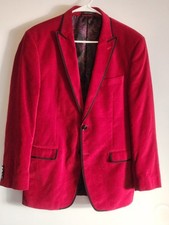 Van Heusen Studio Red Velvet Blazer Sport Coat Smoking Jacket Mens 38R