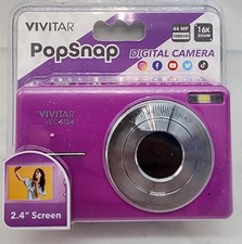 Vivitar VECS124 Popsnap Digital Camera, Purple, 16x Zoom, 1080p, Micro SD, 44 MP