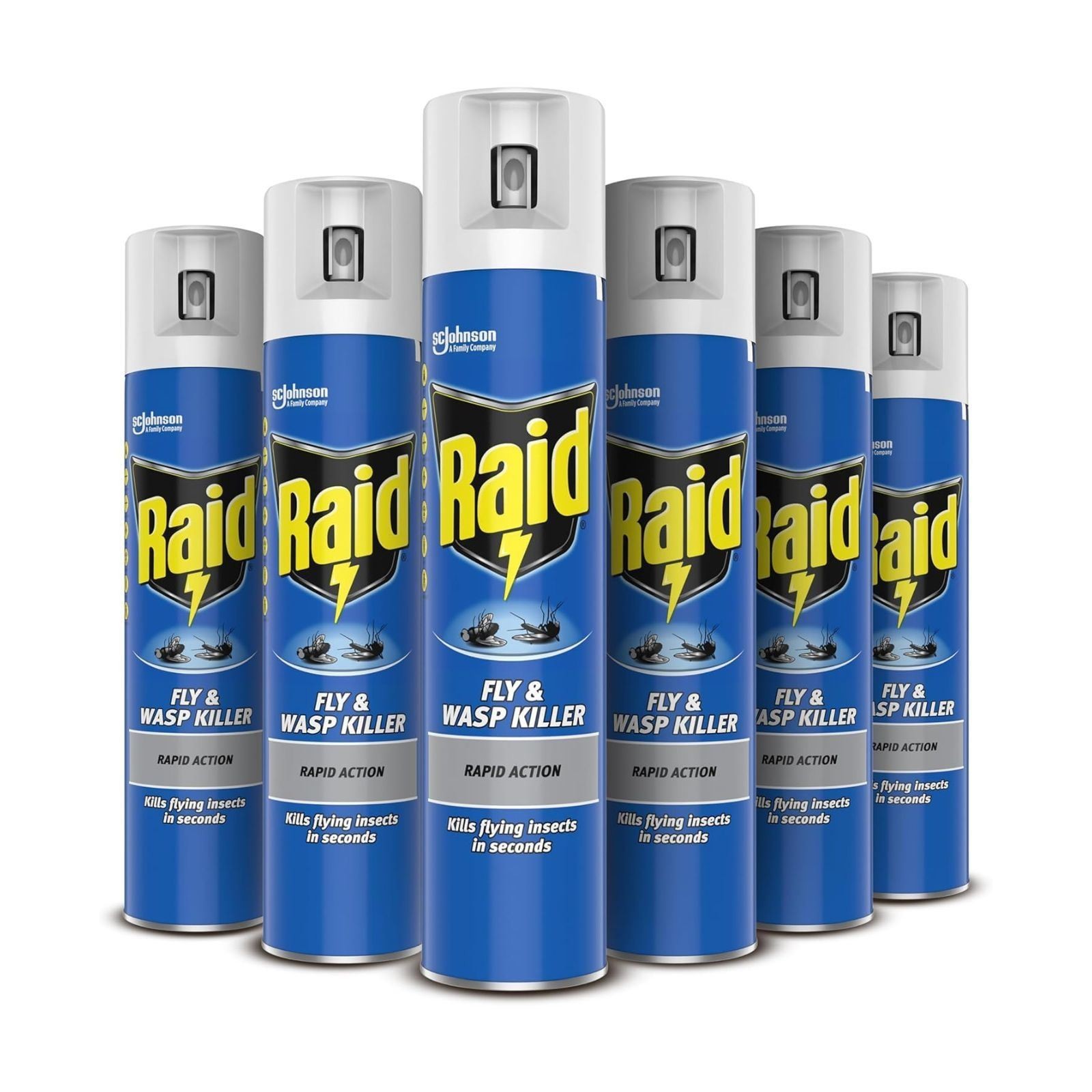 6x Raid Rapid Action Fly & Wasp Killer, Fly Killer Spray For Indoor Use, 300ml