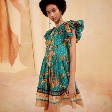 ULLA JOHNSON Hummingbird Etta Ruffle Short Mini Dress Green Size 10 AU / 6 US
