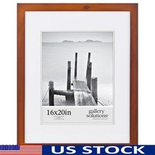 Elegant Flat Walnut Picture Frame 11x14 Art W/ Double White Mat Durable Hangers