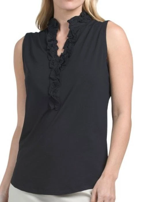 NWT Ladies G LIFESTYLE BLACK Double Ruffle Sleeveless Golf Shirt S M L