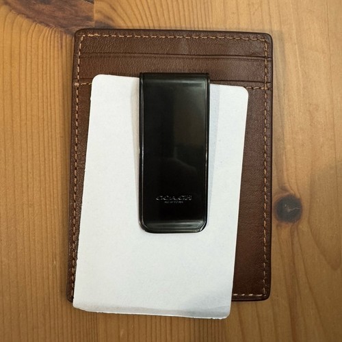 NWT ❤️ Coach Leather Money Clip Card Case Dark Saddle/Dark Saddle Retail - Picture 6 of 6