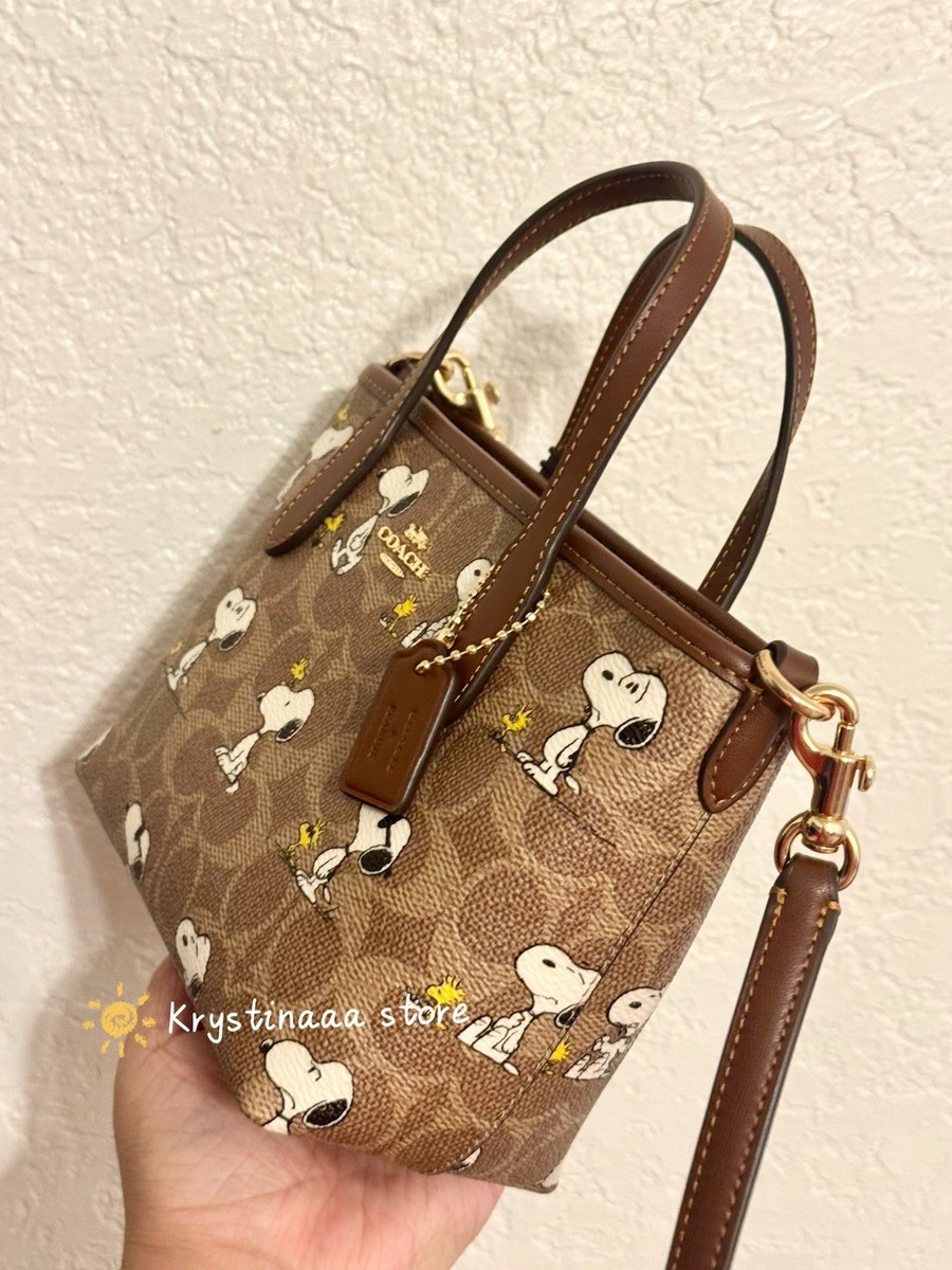 Coach X Peanuts City Mini Tote Bag In Signature Canvas With Snoopy