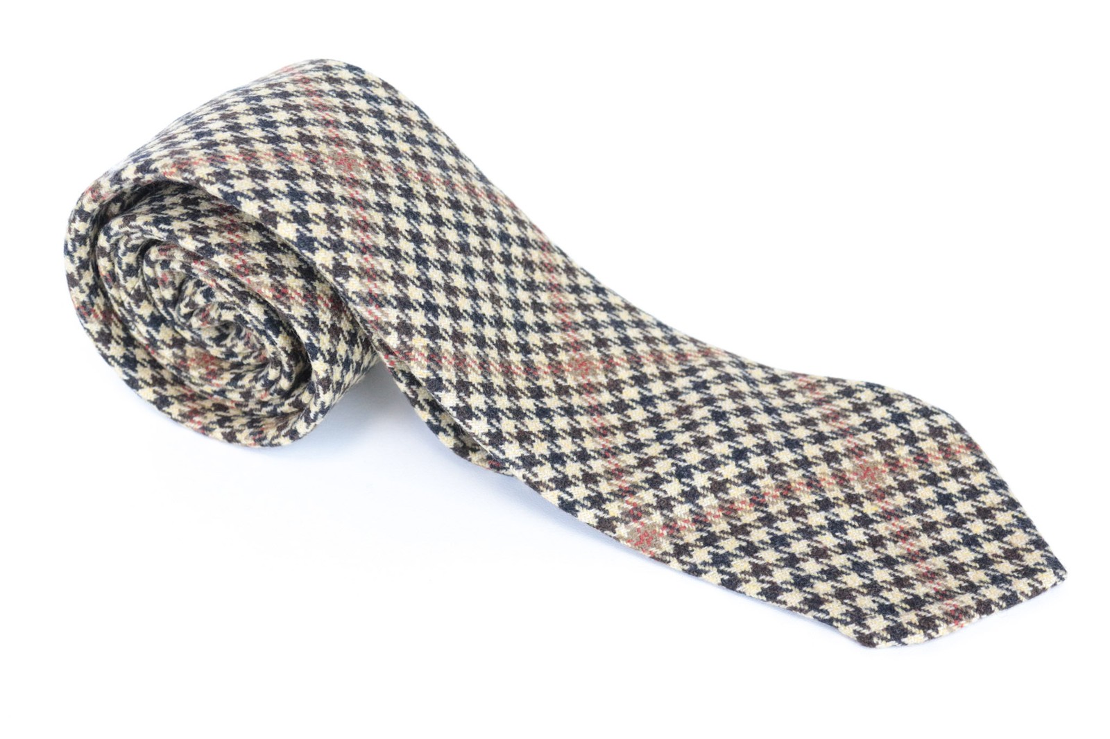 Suitsupply Hombre Corbata ~ 150x8cm Houndstooth Marrón Lana Cachemir Blend