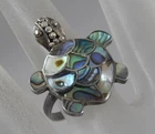 Vintage Solid Sterling Silver Inlaid Abalone Sea Turle Ring Size 7.25  925 F1902