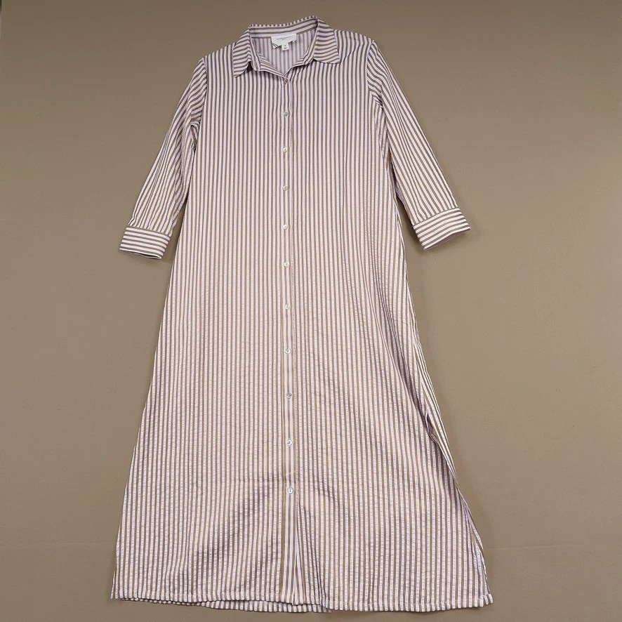 chinese dress ladies Pink Cotton Stripe Button Front Maxi Shirt Dress - All Dresses main image 1