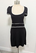 Express Black Puff Scallop Trim Sweater Sheath Dress SMALL Classic Preppy Career