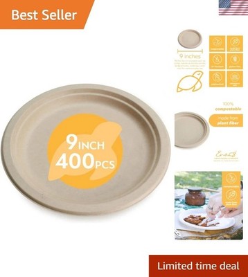 100% Compostable Disposable Paper Plates Bulk [9'' 400 Pack],Bamboo Plates, Ec...