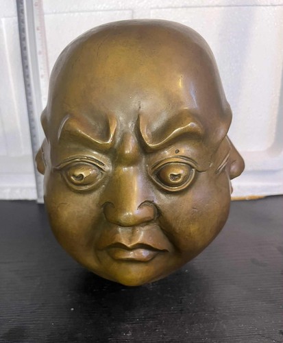 Vintage Bronze Four-Faces Buddha / Hotei Head – Joy, Anger, Sorrow & Peace  - Bild 4 von 7