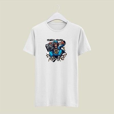 White Funky 80s Monkey Mens T Shirt Gildan MEDIUM