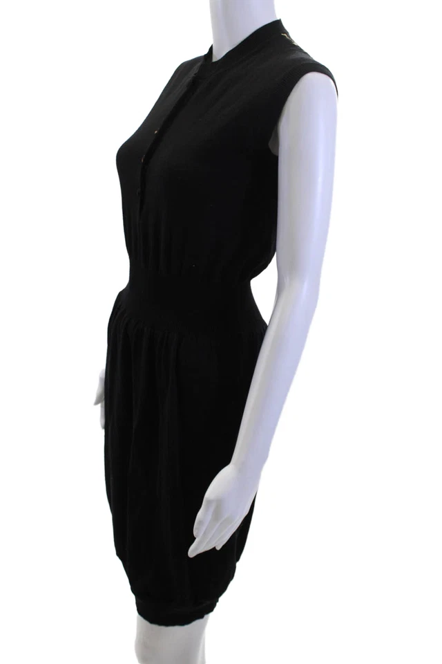 Yves Saint Laurent Women Sweater Dress Black Sleeveless Mock Neck Wool Size XS - Image 2 of 4