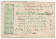 20 Milliarden Mark 1923 Offenbach am Main. Hessen.