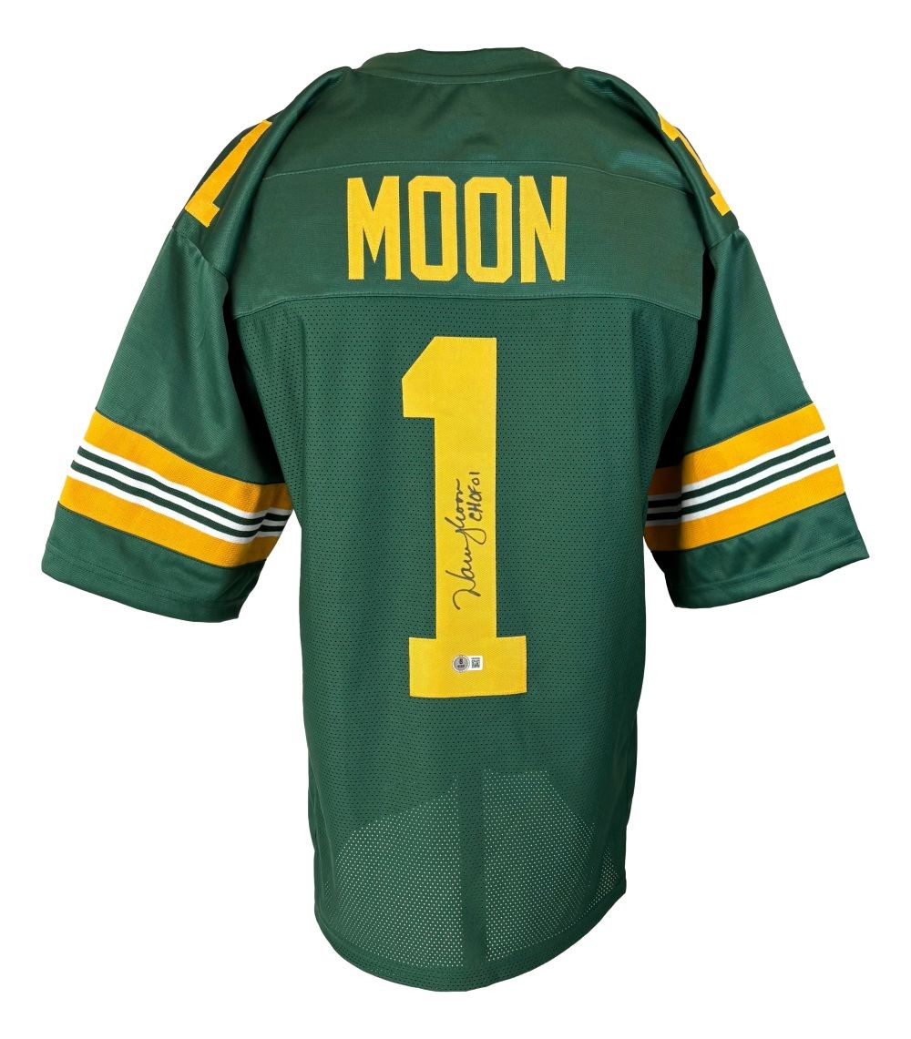 Warren Moon Autographed Signed Edmonton Eskimos Edmonton Green Football Jersey CHOF 01 Inscribed BAS 