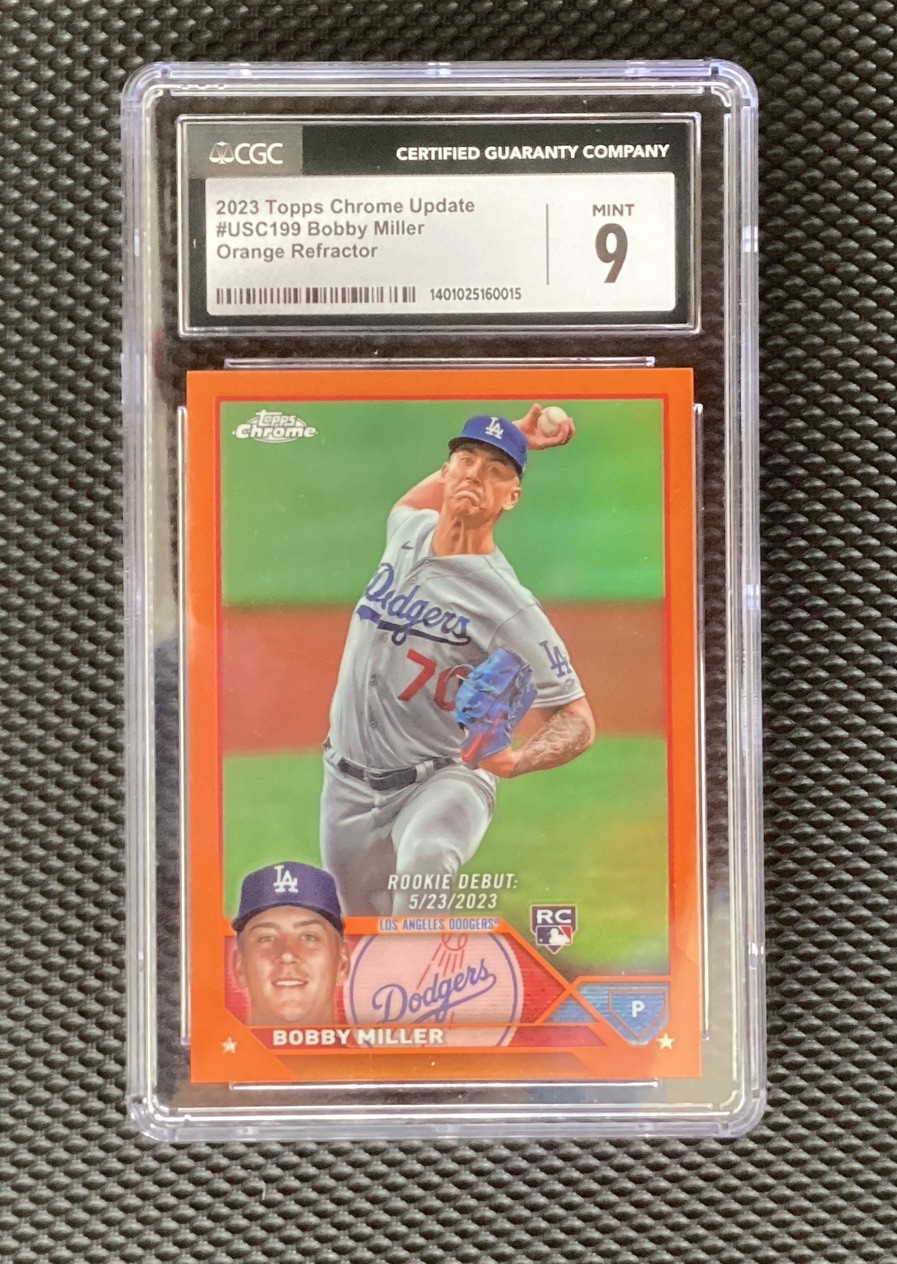 Topps 2023 Chrome Update Bobby Miller Rookie Orange Refractor #USC-199 CGC 9