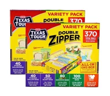 2  PACKS Texas Tough Double Zipper Variety Pack Food Storage Sandwich 740 Bags!