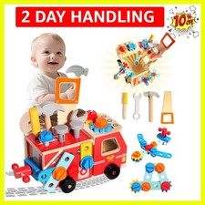 Toddler Tool Set - 33 PCS Wooden Kids Tools with Firetruck-Shaped Box / Bench...