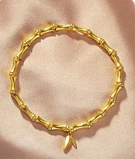 Solid Pure 999 24K Yellow Gold Lucky Bamboo Bracelet Gold Women Bangle
