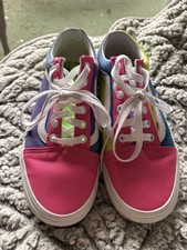 VANS Colorblock Multicolor Low Top Sneakers Lace Up Canvas Pink Blue Green