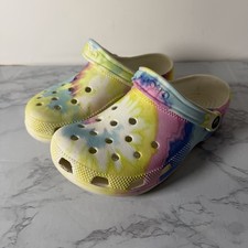 Crocs Classic Clogs Tie Dye Pastel Kids Size J5 Womens 7 Rainbow Slip On Shoes