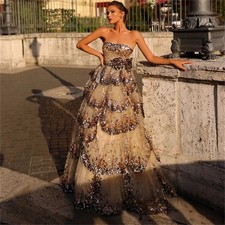 Luxury Dubai Evening Dresses Prom Gown Sparkly Sequin Tiered Ruffles