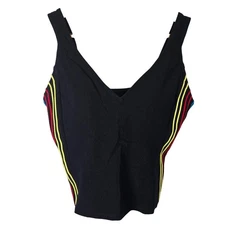 Gabar Black Swim Top V Neck Sleeveless Multicolor Stripe Size 10 90s