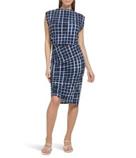 Calvin Klein Womens' Printed Sleeve Less Ruched Dress, Twilight Multi