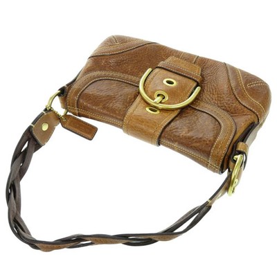 COACH 10317 Soho Braided Flap Shoulder Bag Brown Leather Hobo Y2K