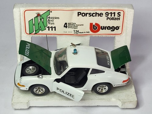 Vintage 1/24 Burago Porsche 911 S Police Hat 111 Diecast Modellauto OVP - Bild 4 von 21