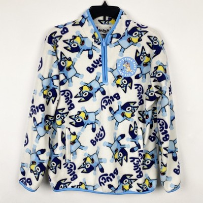 Bluey Fleece All Over Print Quarter Zip Pullover Kids Size Large Natural Blue
