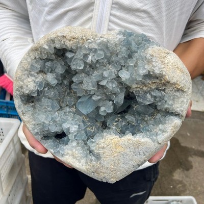 15.8lb Natural blue celestite Crystal Cave quartz cluster rough specimen healing