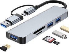 5-in-1 Aluminum USB-C Hub with SD/TF Card Reader  3 USB 3.0 Ports for Laptops