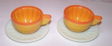 Akro Agate Childs Tea Set 2 Pumpkin Cup/Saucer