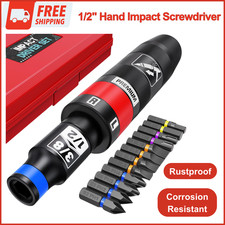 1/2" Hand Manual Reversible Impact Driver Set, 13 PCS Impact Screwdriver Kit