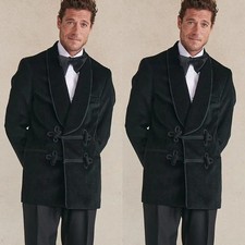 Men's Smoking Jacket Shawl Lapel Coat Evening Velvet Robe Dinner Party Jacket