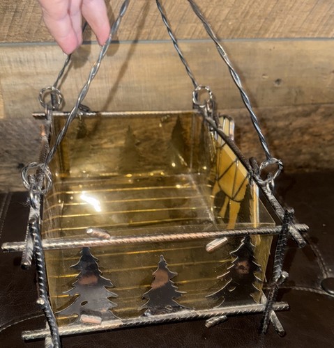 Stained Glass And Metal Lined Basket 11”x4”x6.5” Animal And Trees - Picture 4 of 6
