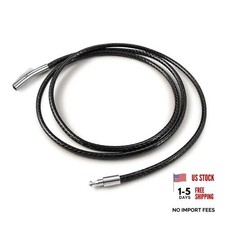 Waterproof Braided Leather Necklace Cord 18 inches B: Black-2MM-Steel Clasp