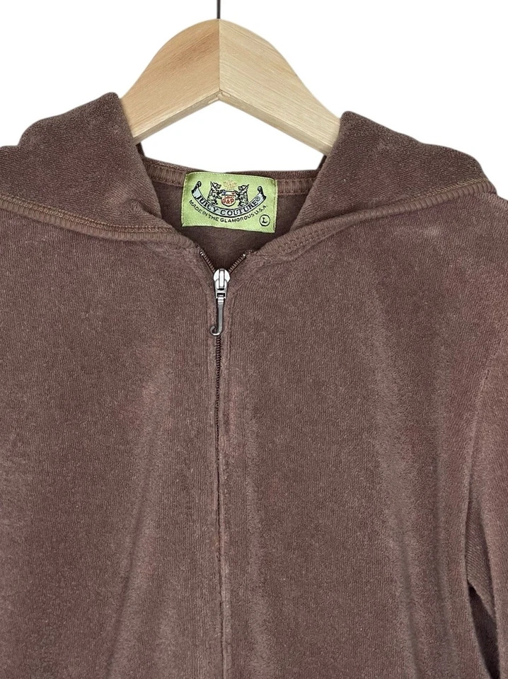 Vintage Juicy Couture Y2K Brown Velour Full Zip Hoodie Sweatshirt USA Large - Image 3 of 4