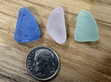 Sea glass - 3 Top Drilled Pendant Pieces - Lot  434