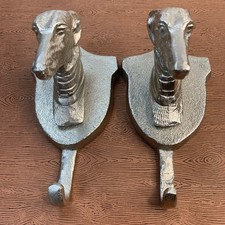 Wall Mounted Greyhound Dog Head Coat Hooks Dog Head hook Aluminium Set of 2