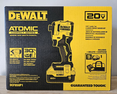 DeWALT Atomic 20V 1/4'' Impact Kit w/ bag, 5Ah Battery & Charger DCF850P1  2025