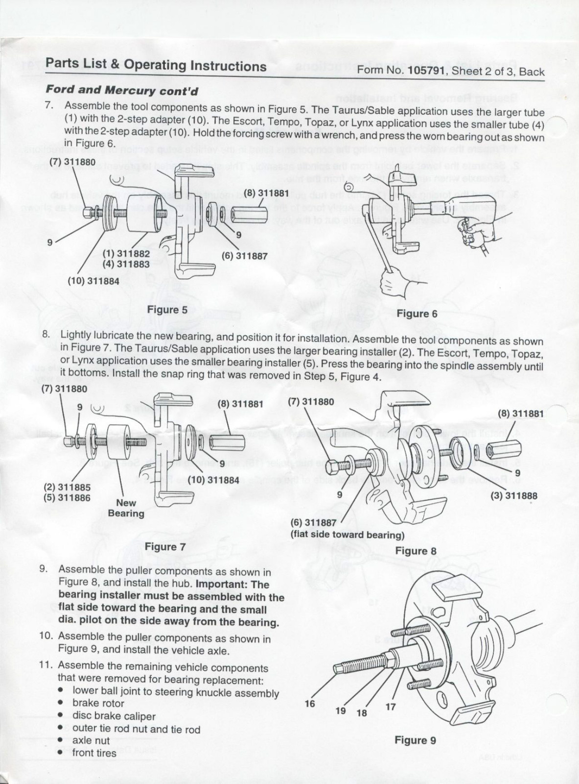 OTC 7686 Front Wheel Bearing Service Kit 10 pcs set eBay