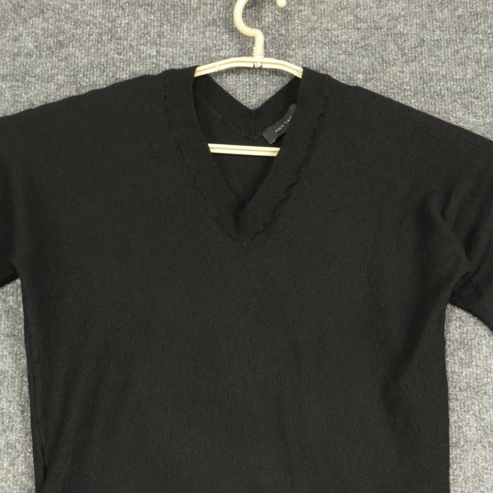 Suéter Ann Taylor feminino extra grande preto manga 3/4 gola V pulôver malha - Imagem 2 de 4