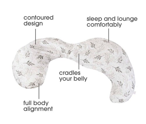 Boppy Total Body Pregnancy Pillow With Removable Pillow Cover -Gray Wispy Leaves - Picture 2 of 3