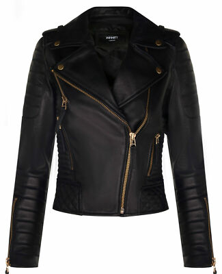 Ladies Leather Biker Jacket Quilted 