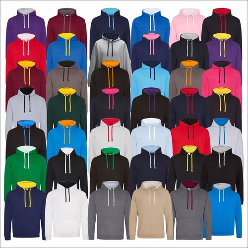 AWDis Mens Varsity Hoodie Contrast Hood Jumper Casual Pullover Hooded Sweatshirt - Picture 3 of 106