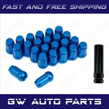 24 PCs Blue Spline Lug Nuts with Key 7/16" Cone Seat Closed End